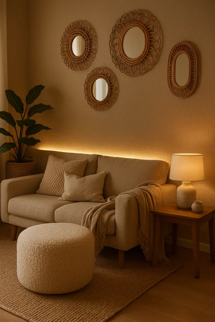 Trending Amazon products for home decor including viral cloud couch dupe ottoman and boho mirrors