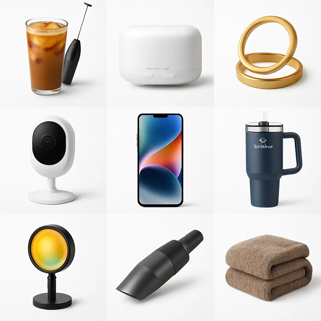 High-quality images of trending viral Amazon products displayed in a clean grid — popular products with affiliate links.